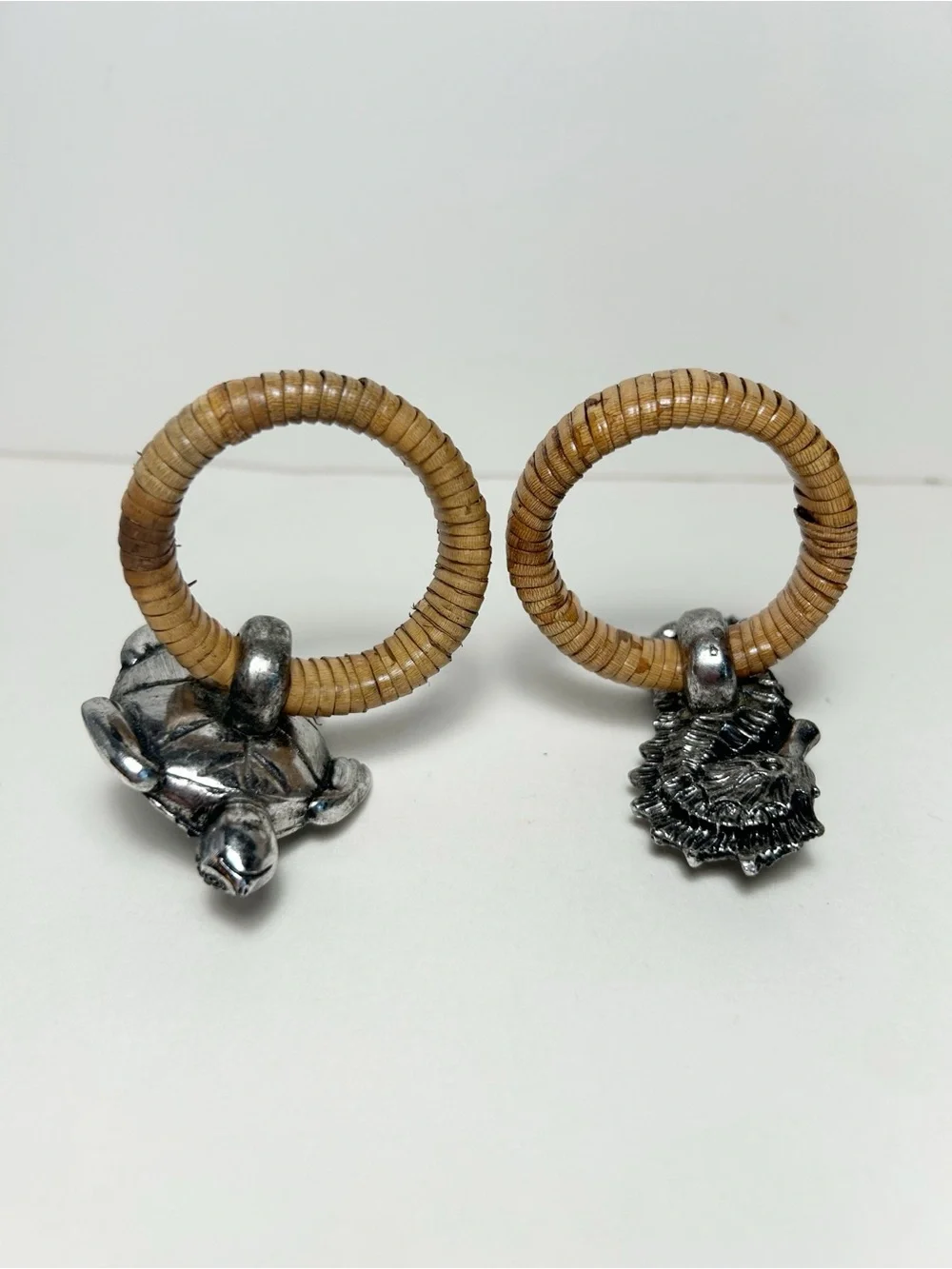 Sea Turtle & Seahorse Napkin Rings - Silver Toned Animal Coastal Set EUC